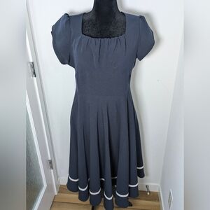 Pretty Retro Swing Mini Dress Blue White Size 16 Vintage Feminine Fit And Flare